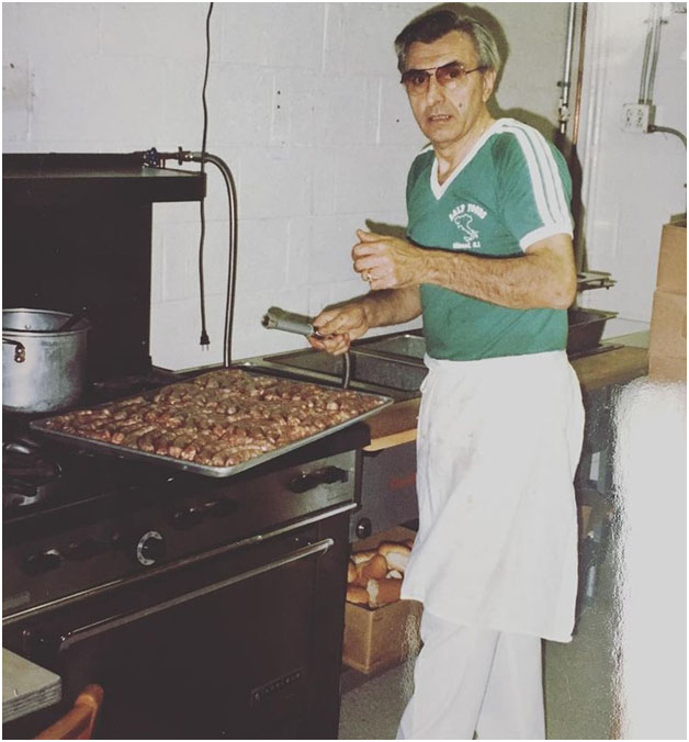 Lina�s son, Mike Pizza, making sausage